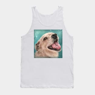 Painting of a Happy Blond Labrador Smiling on Light Blue Background Tank Top